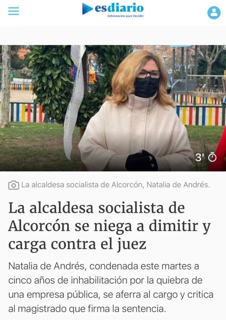 Los populares de Alcorcón exigen conocer todas las actuaciones judiciales sobre la condena de inhabilitación de Natalia de A…