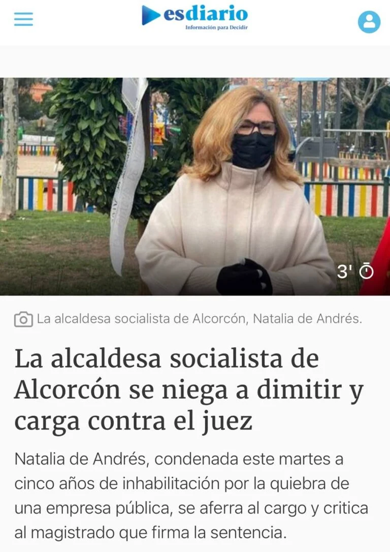 LOS POPULARES DE ALCORCÓN EXIGEN CONOCER TODAS LAS ACTUACIONES JUDICIALES SOBRE LA CONDENA DE INHABILITACIÓN DE NATALIA DE ANDRÉS