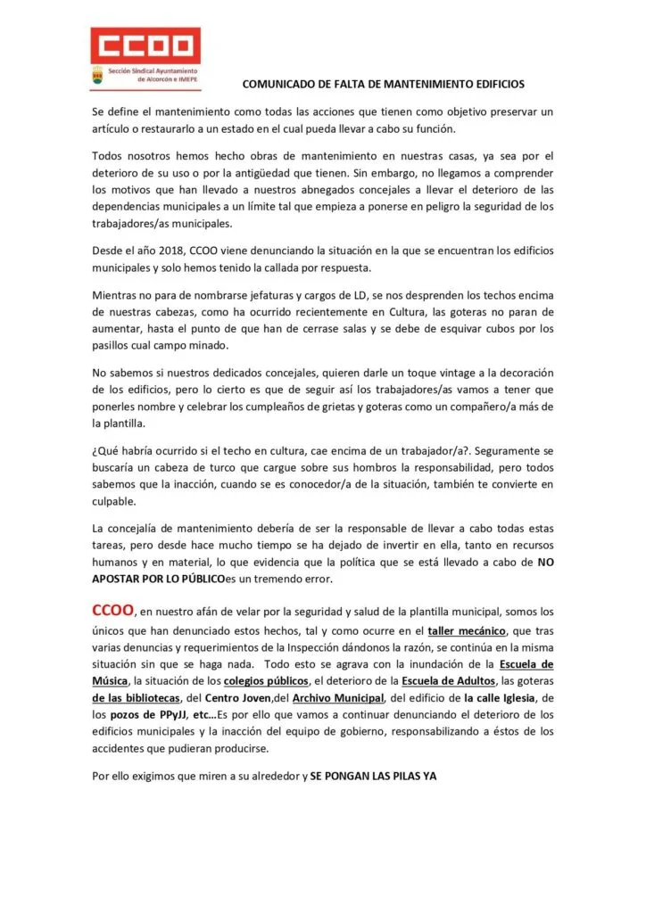 Desalojado el teatro Buero Vallejo de Alcorcón por riesgo de derrumbe