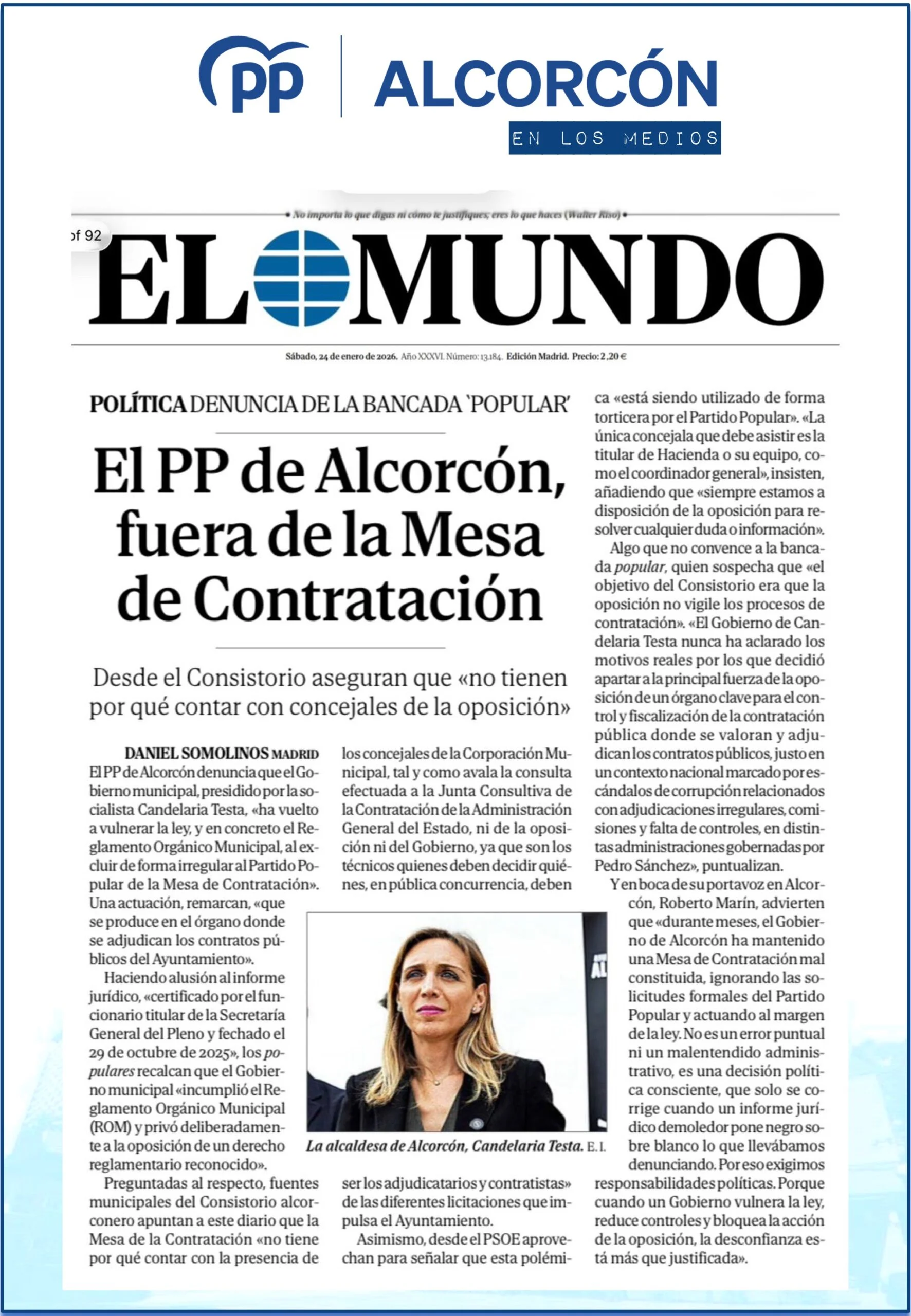 Aparicion en medios: El Mundo – 24 Enero 2026