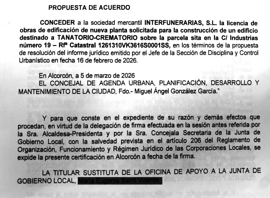 Comunicado del Partido Popular de Alcorcón en relación con el proyecto de Tanatorio-Crematorio en el Polígono&nbsp;Urtinsa