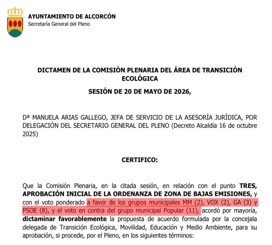 El Partido Popular de Alcorcón único partido en contra de la Zona de Baja Emisiones de Candelaria Testa